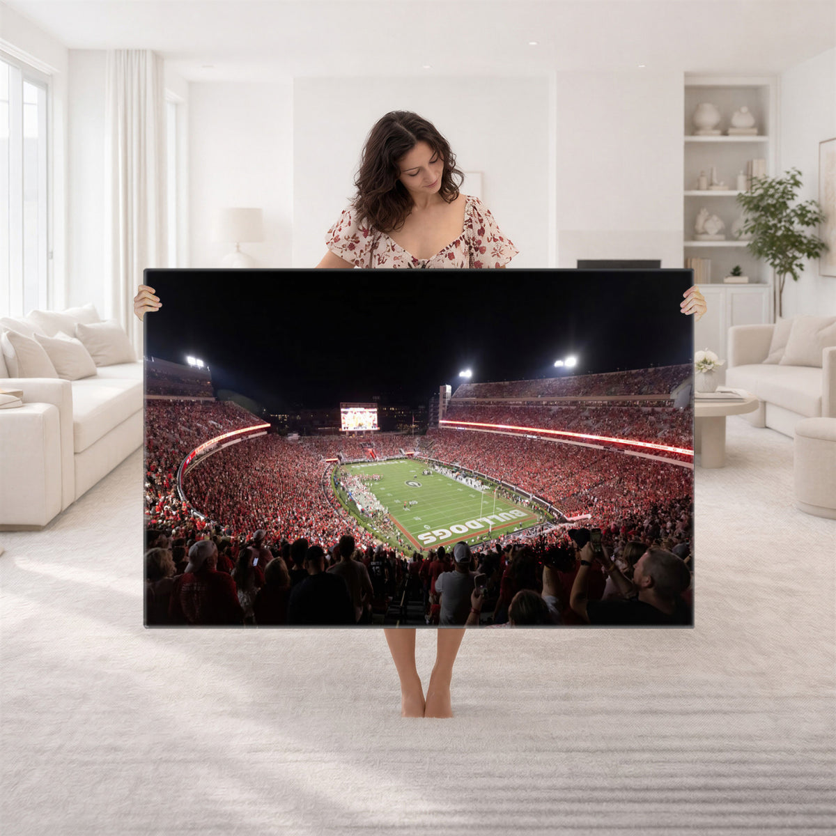 50587166-_Poster-30x20 - Sanford Stadium Georgia Bulldogs Canvas Print 3 Piece Framed Wall Art Extra Large Floating Frame Sports Poster Made in USA