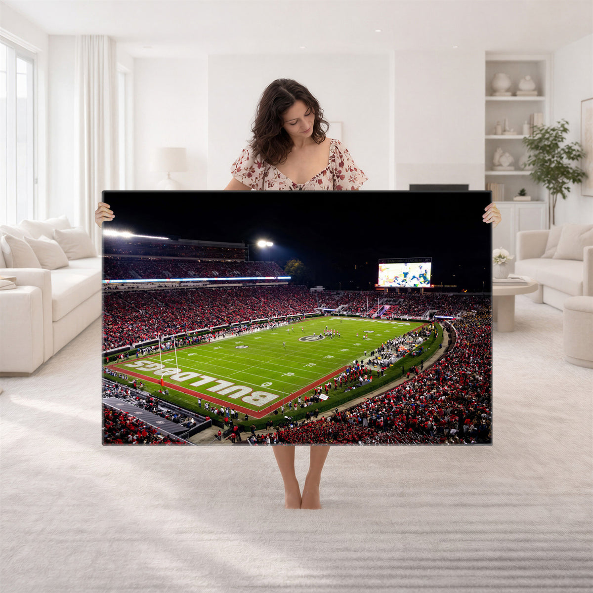 73520603-_Poster-30x20 - Georgia Bulldogs Sanford Stadium Canvas Print 3 Piece Framed Wall Art Extra Large Floating Frame Nature Poster Made in USA