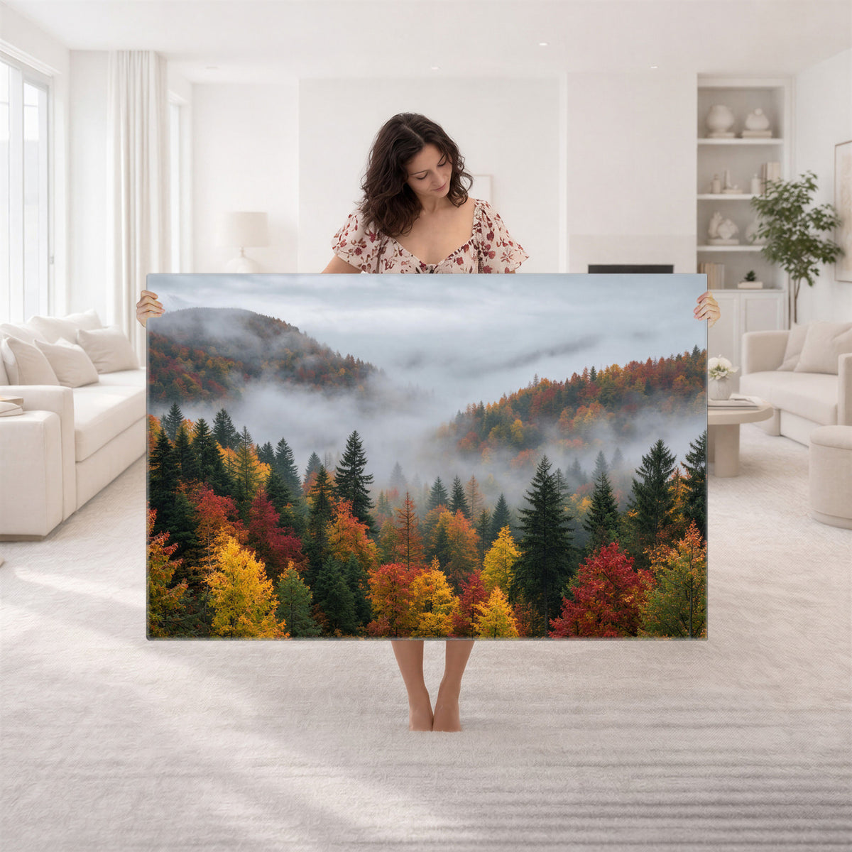 47877083-_Poster-30x20 - Fall Forest Misty Mountain Canvas Print Smoky Mountain Landscape Wall Art Autumn Trees Nature Poster Printing