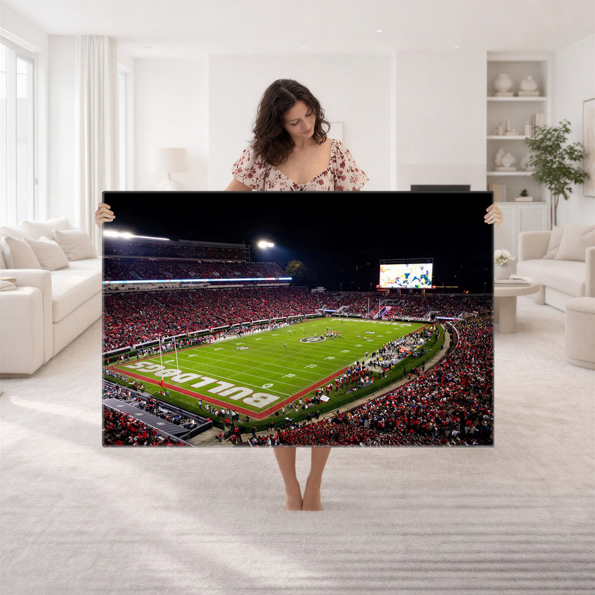 12753057-MGV-TP-30X20 - Sanford Stadium Night Game Canvas Wall Art - Georgia Bulldogs Football Stadium Print