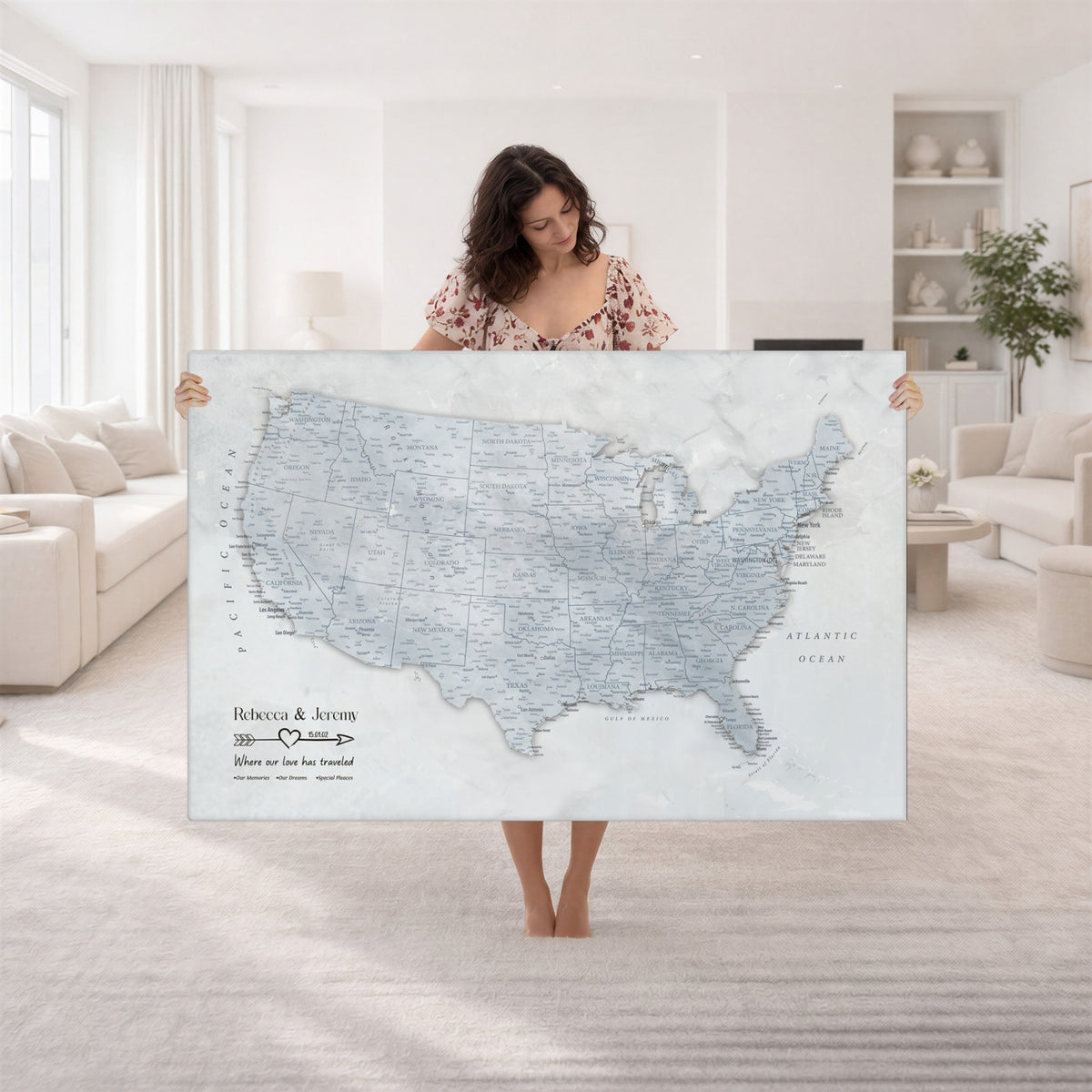 35973131-MGV-CV-36X24 - Custom USA Push Pin Travel Map Canvas Wall Art - Personalized Couples Gift Flat Digital Print