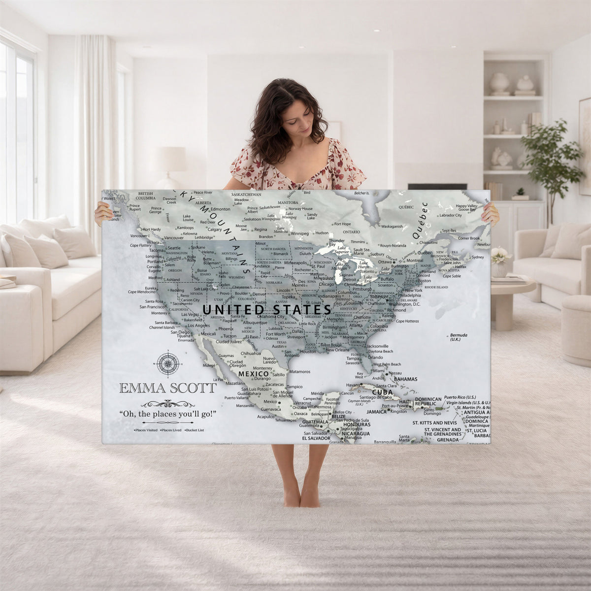 90686209D-MGV-CV-36X24 - Custom USA Push Pin Travel Map Canvas Wall Art - Personalized Couples Gift Flat Digital Print