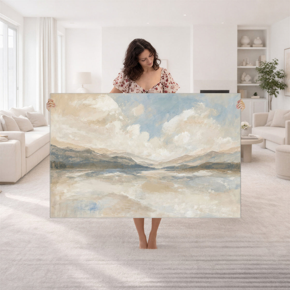 12998065-MGV-CV-36X24 - Serene Mountain and Lake Landscape Canvas Wall Art