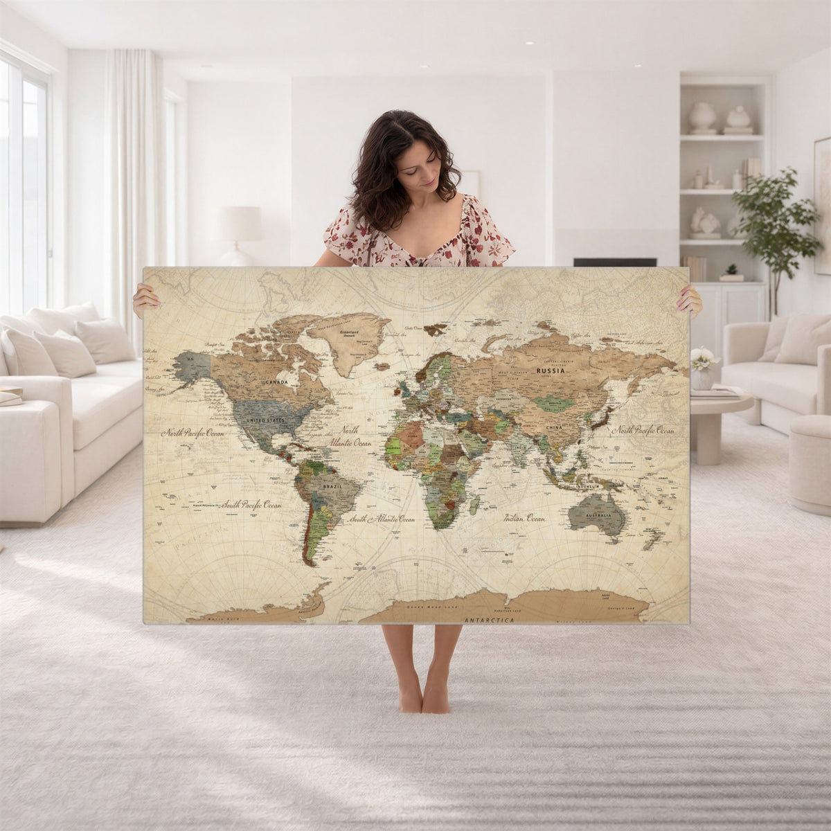 32749414D-MGV-CV-36X24 - Custom Push Pin World Map Wall Art Canvas Print – Personalized Travel Tracker with Pins Framed Large for Home and Office Decor