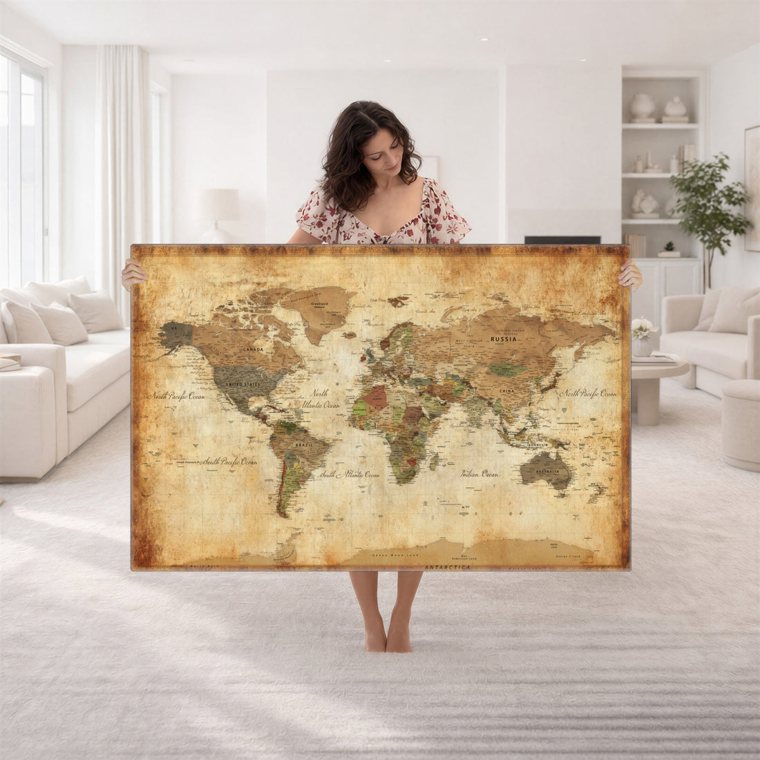 Custom Push Pin World Map Wall Art Canvas Print – Personalized Travel Tracker with Pins Framed Large for Home and Office Decor