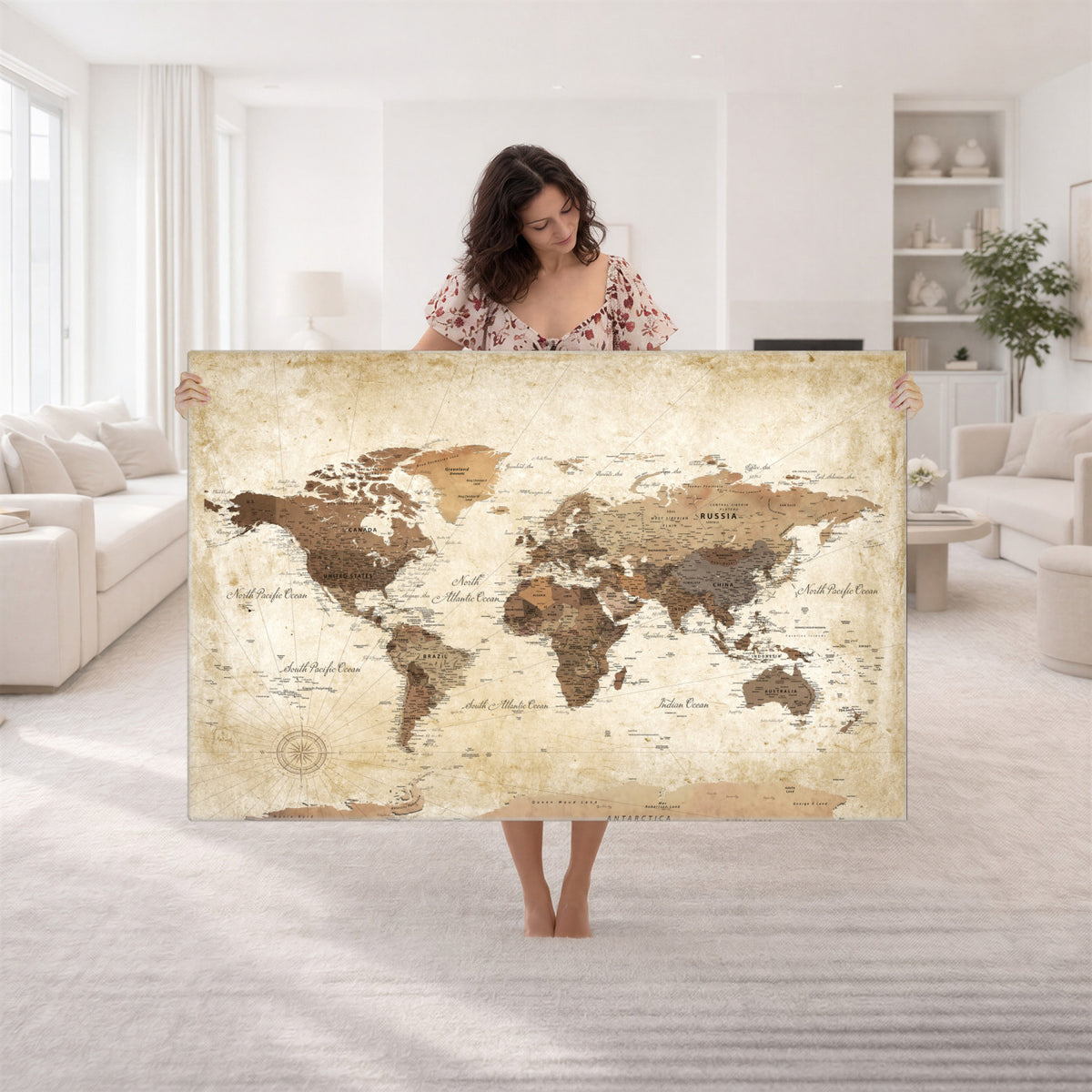 69154703D-MGV-CV-36X24 - Custom Push Pin World Map Wall Art Canvas Print – Personalized Travel Tracker with Pins Framed Large for Home and Office Decor