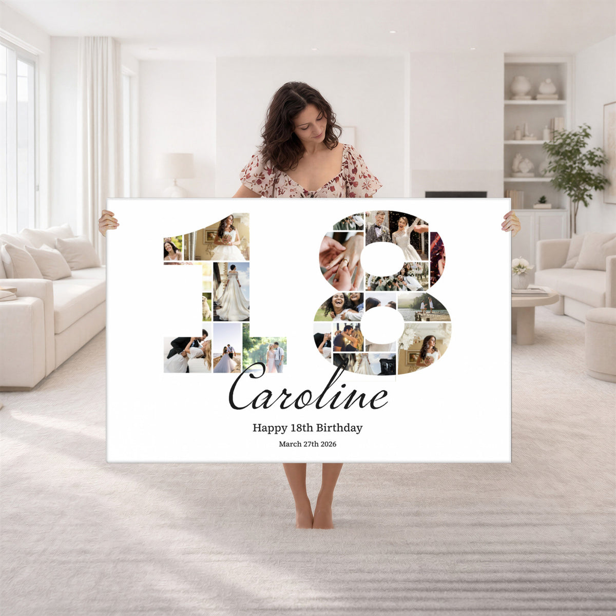 CSTM914DD-MGV-CV-36X24 - Number Photo Mosaic Canvas Print – Personalized Birthday Number Made of Your Photos