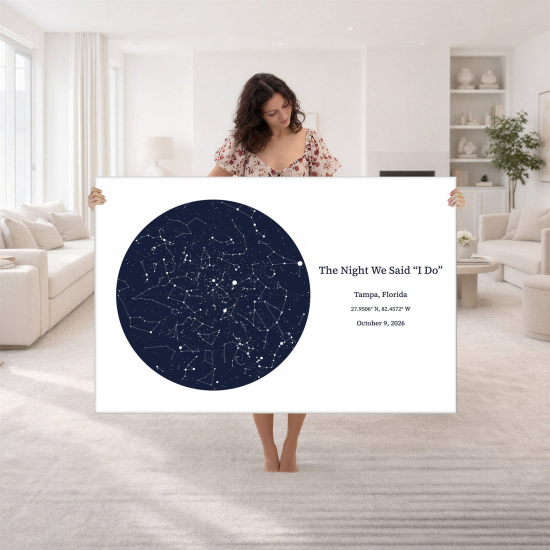 Custom Star Map Canvas Print, Personalized Night Sky by Date and Place