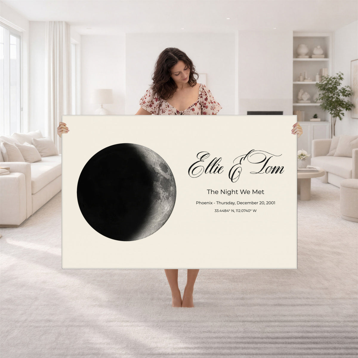 CSTM914MOON-MGV-CV-36X24 - Moon Phase Canvas Print – Personalized Moon from the Night You Met Wall Art