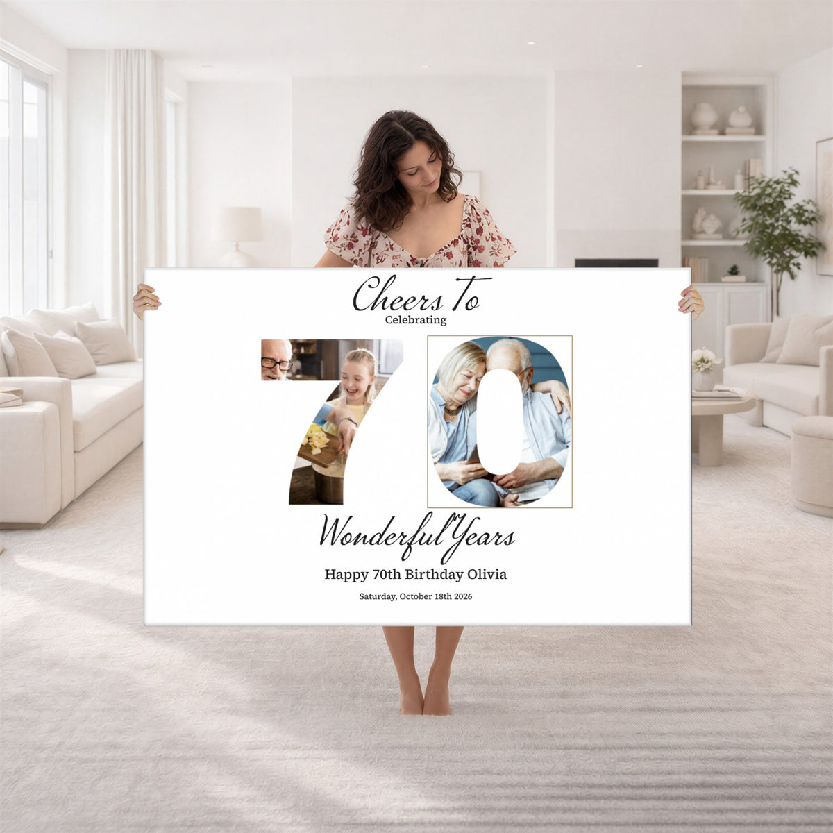 CSTM914DEDE-MGV-CV-36X24 - Number with Photo Canvas Print – Personalized Birthday Number Wall Art