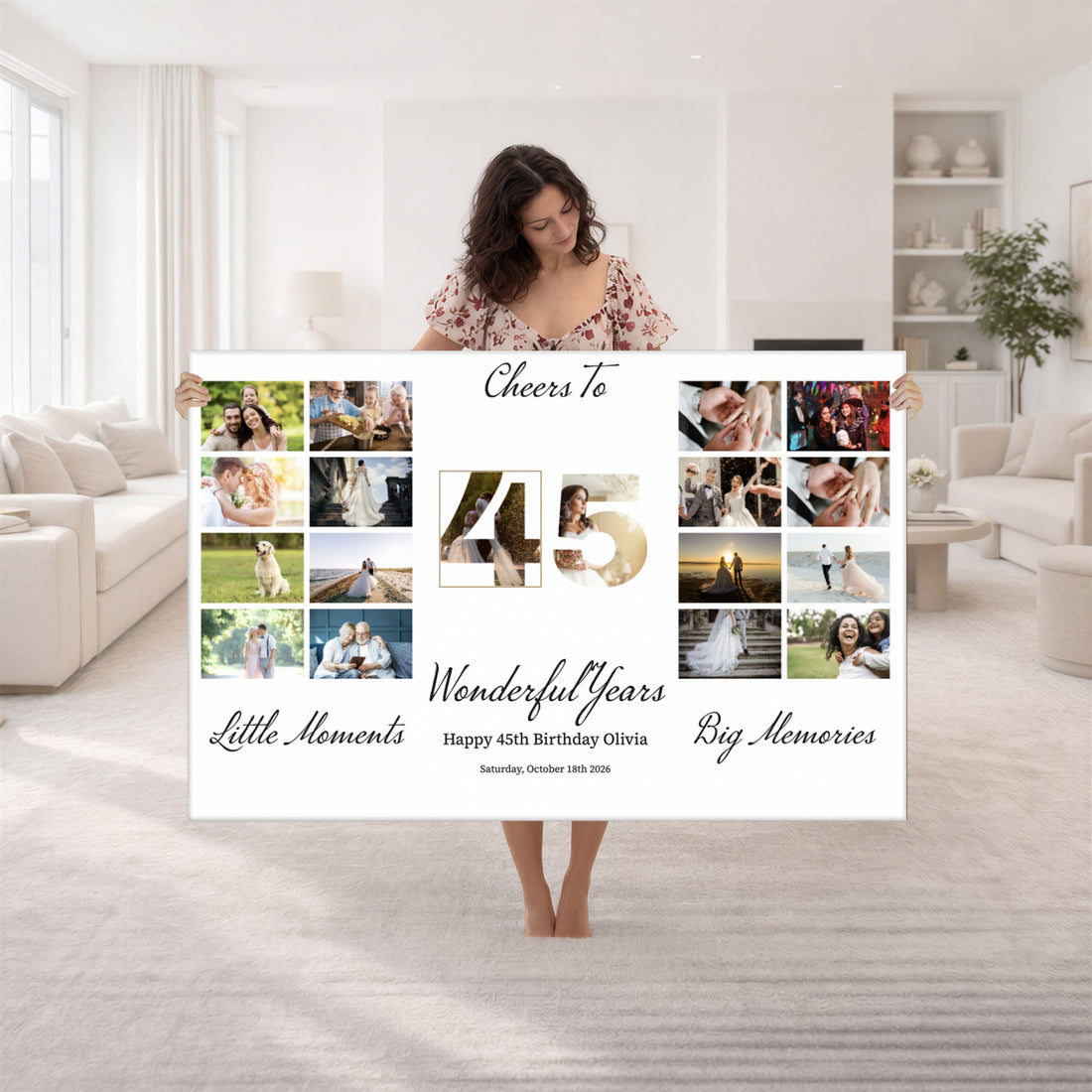 Moments and Memories Photo Grid Canvas, Personalized Birthday Wall Art