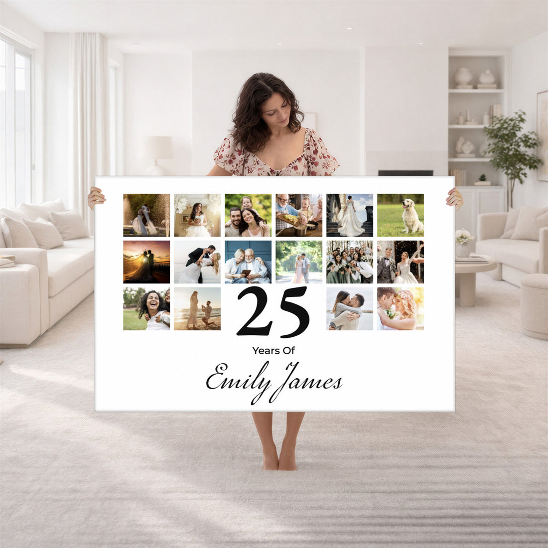 Photo Grid with Number Canvas, Personalized Birthday Photo Collage Art
