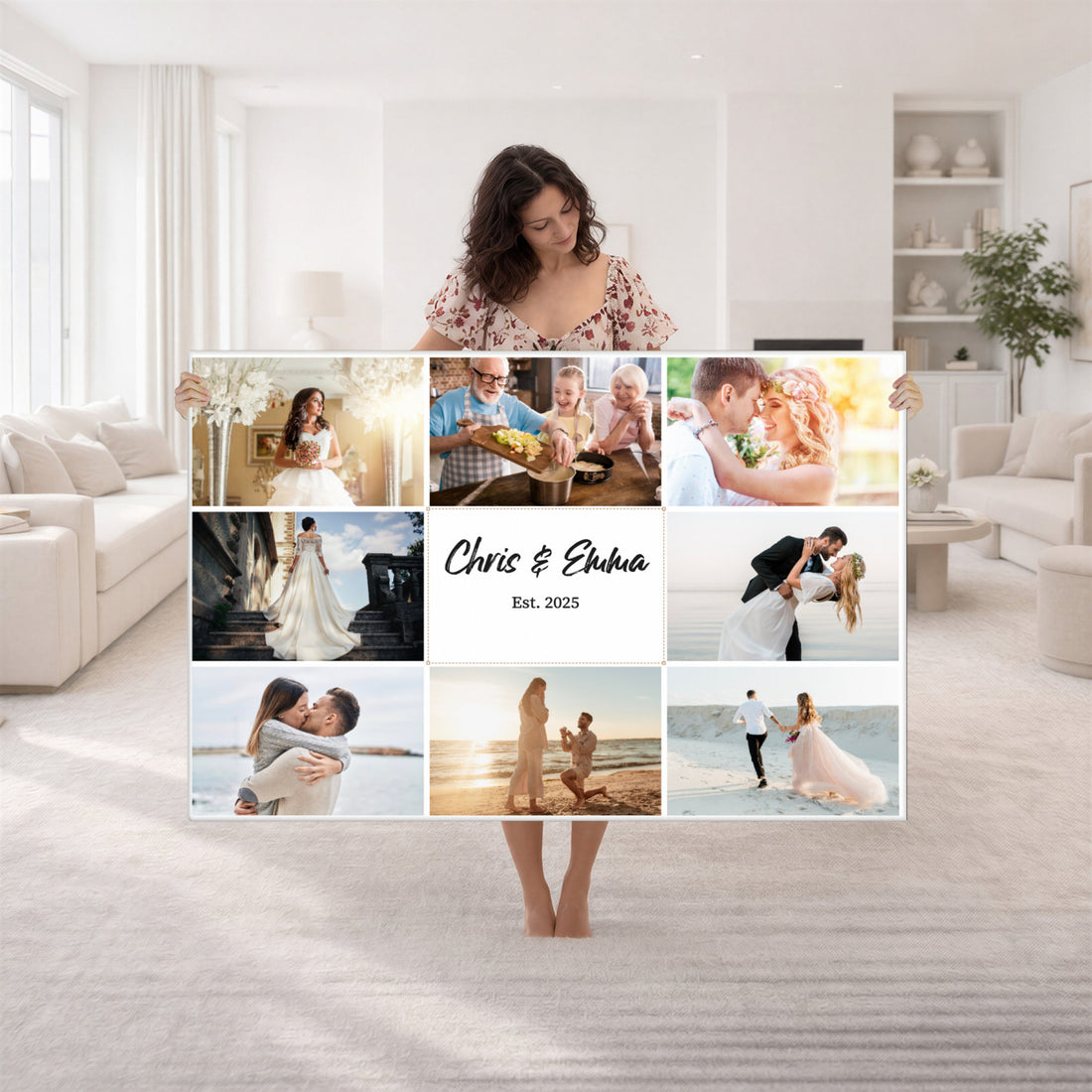 Custom Framed Photo Canvas, Personalized Family Picture Collage Print