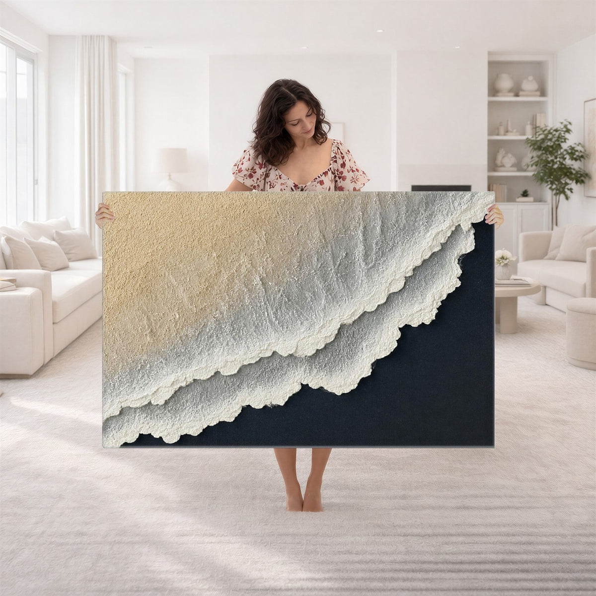 32969959-MGV-CV-24X16 - Abstract Ocean Wave Canvas Wall Art, Coastal Beach Wall Decor for Living Room