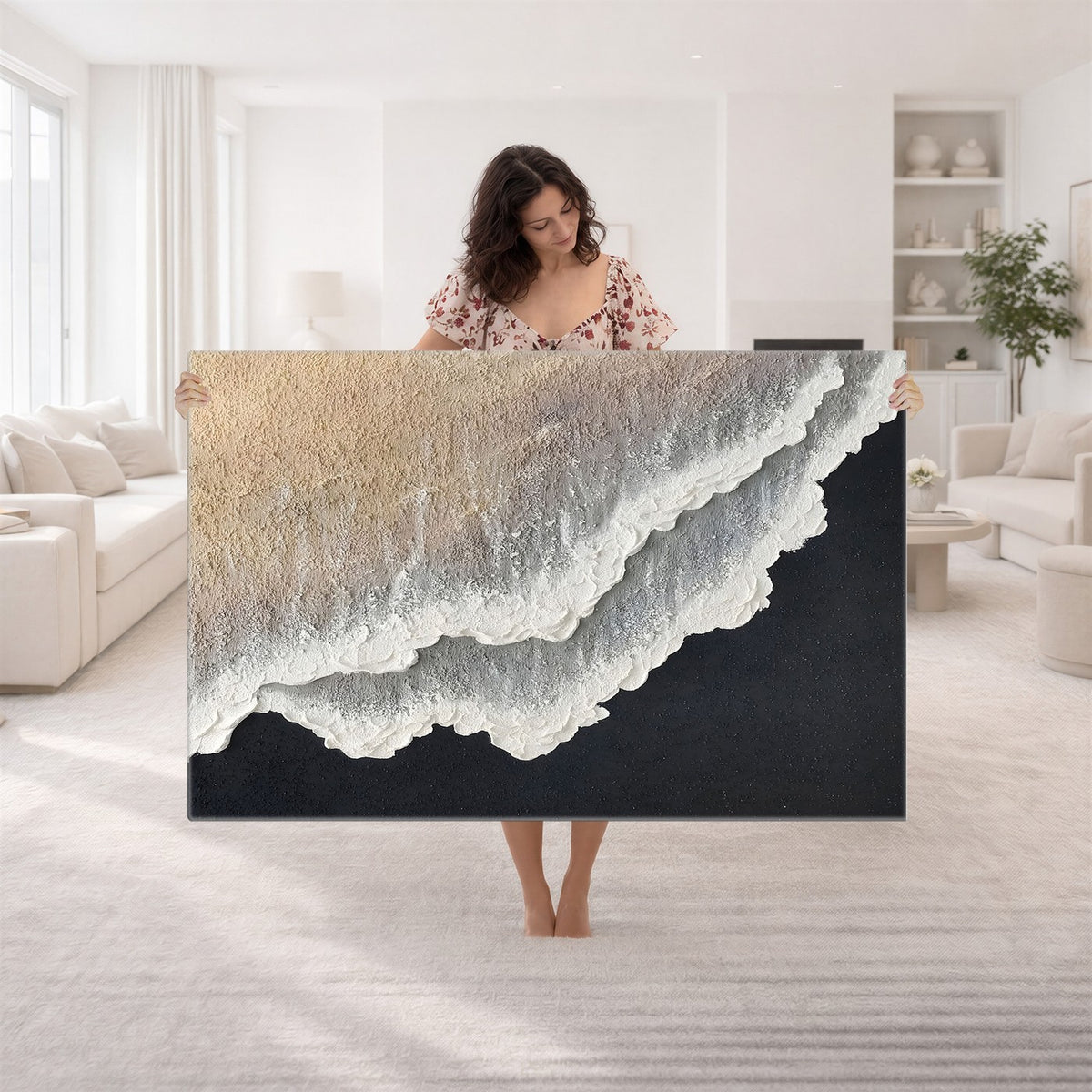 42307004-MGV-CV-24X16 - Ocean Wave and Sand Coastal Wall Art, Modern Beach Decor for Living Room