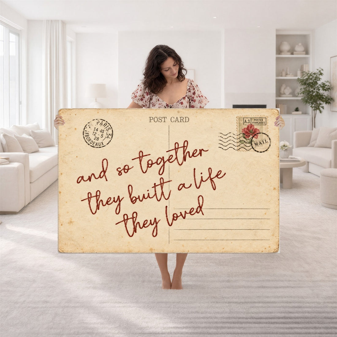 Personalized Vintage Postcard Canvas, Custom Love Note Wall Art