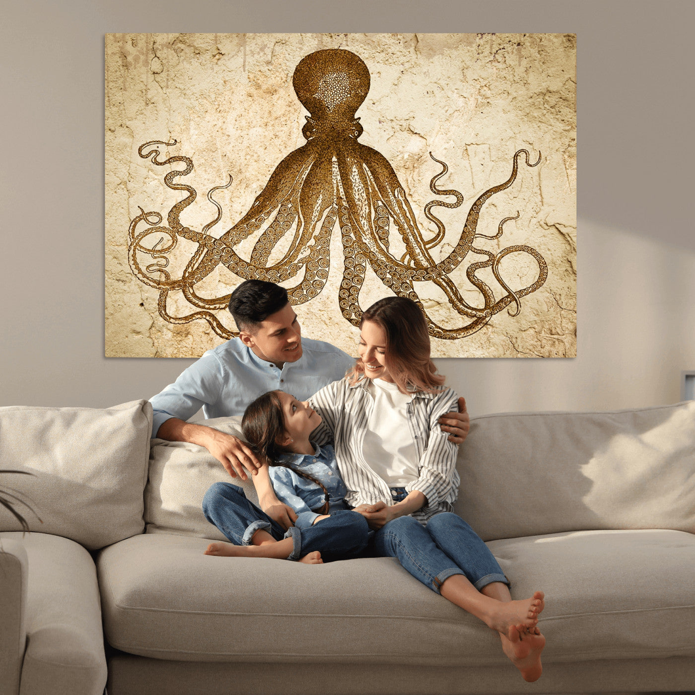 96154-MGV-CV-36X24-Sepia Octopus Wall Art Abstract Animal Canvas Print