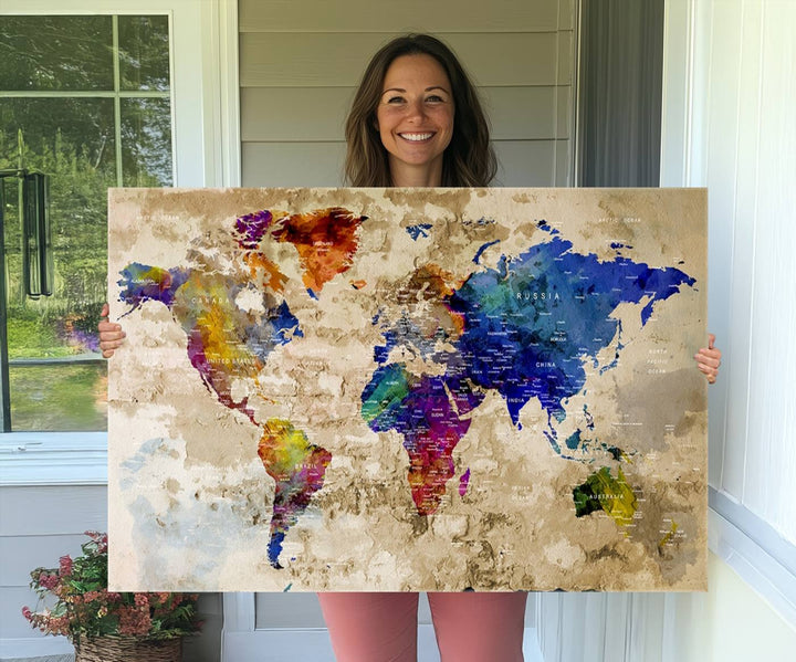 Watercolor World Map Canvas Print World Map Wall Art Great Design Great Gift Idea