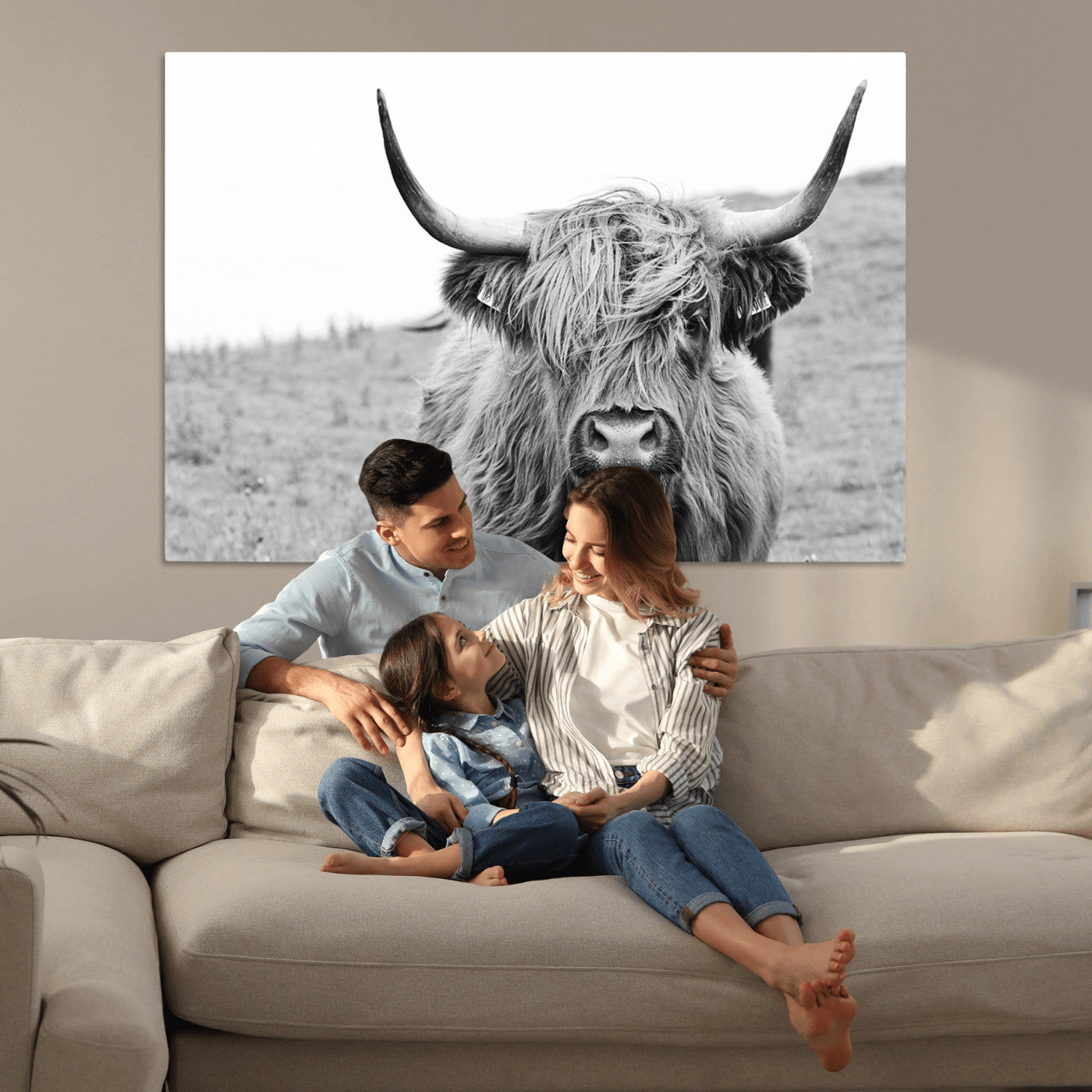 16248-MGV-CV-36X24-Newfoundland Cow Art Wall Art, Black White Cow Art Wall Art Canvas Print