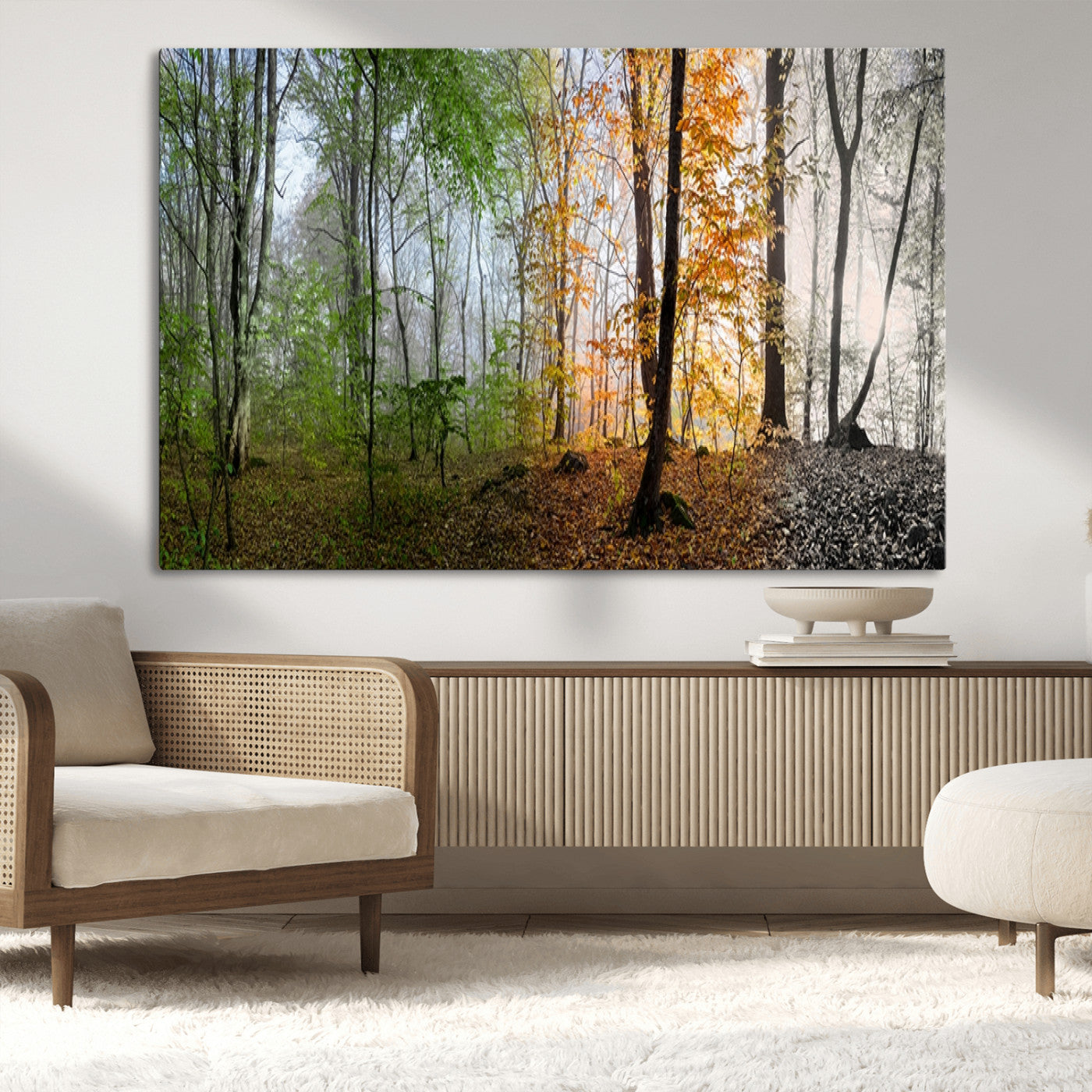 MGV-CV-36X24 - Four Seasons Wall Art Forest Canvas Print – Triptych Seasonal Nature Print – Landscape Decor for