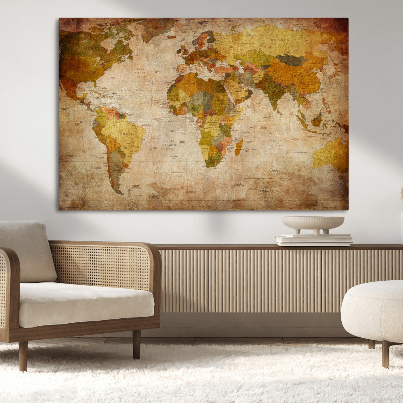 MGV-CV-36X24 - Push Pin World Map Canvas Print – Framed Wall Art for Couples to Track Their Travels – Anniversary