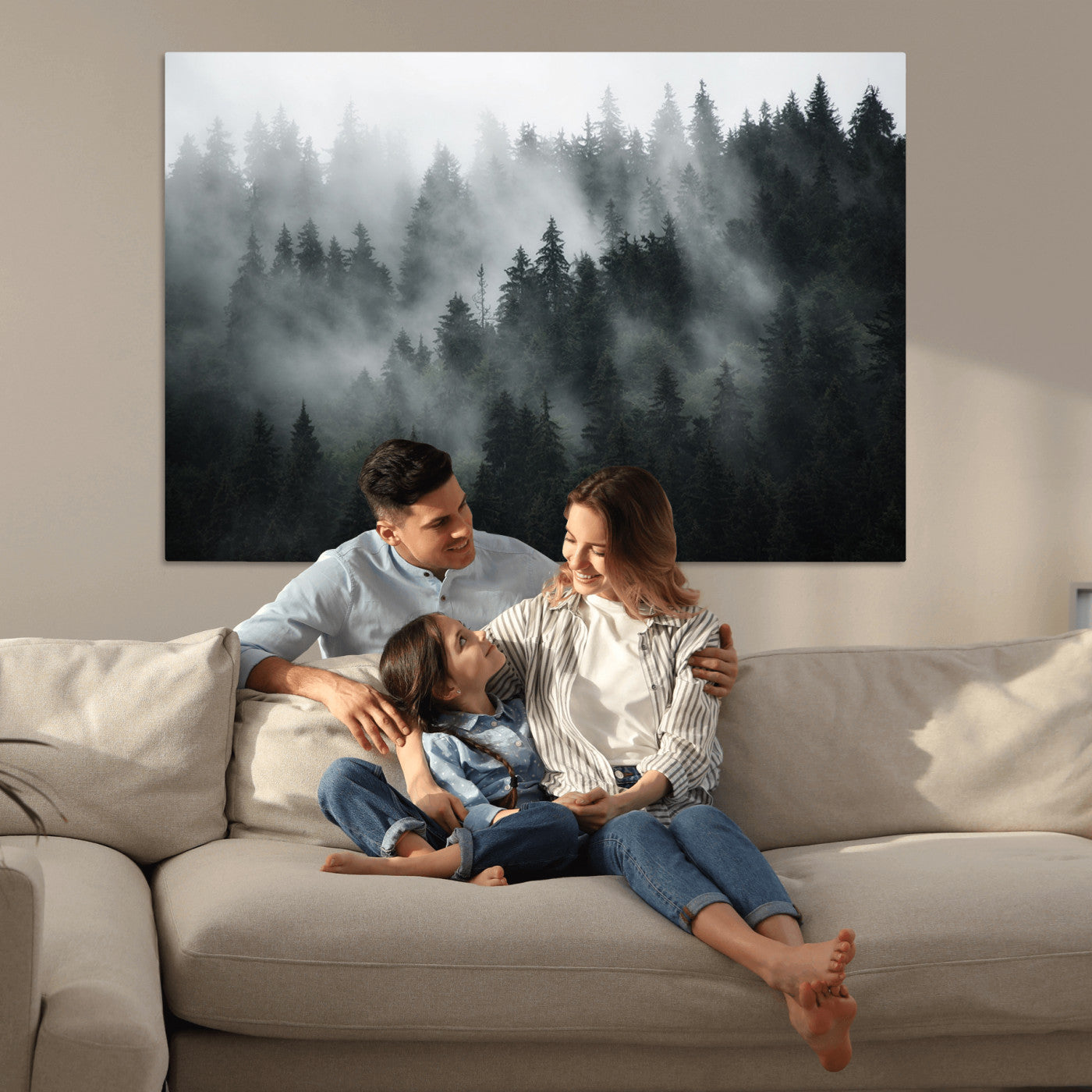 52359-MGV-CV-36X24-Foggy Forest Wall Art Canvas Print | 3 Panel Large Misty Landscape for Dining Room, Office, or Living Room | Ready to Hang Nature Deco