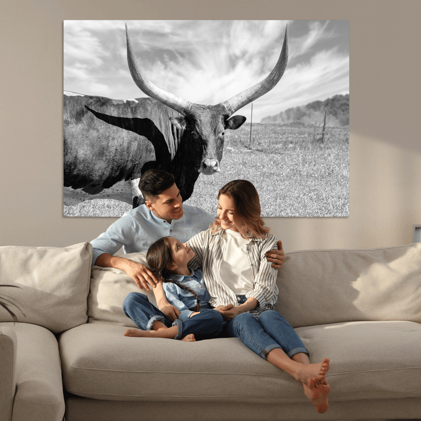 30017-MGV-CV-36X24-Cattle Wall Art Longhorn Cow Canvas Print