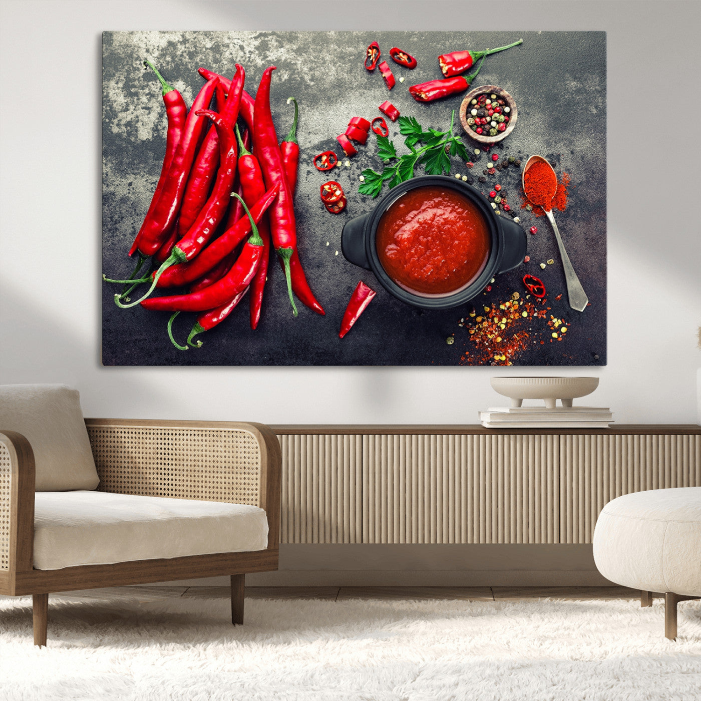 MGV-CV-36X24 - Red Pepper Kitchen and Restaurant Wall Wall Art, Red Pepper Kitchen Wall Decor Canvas Print