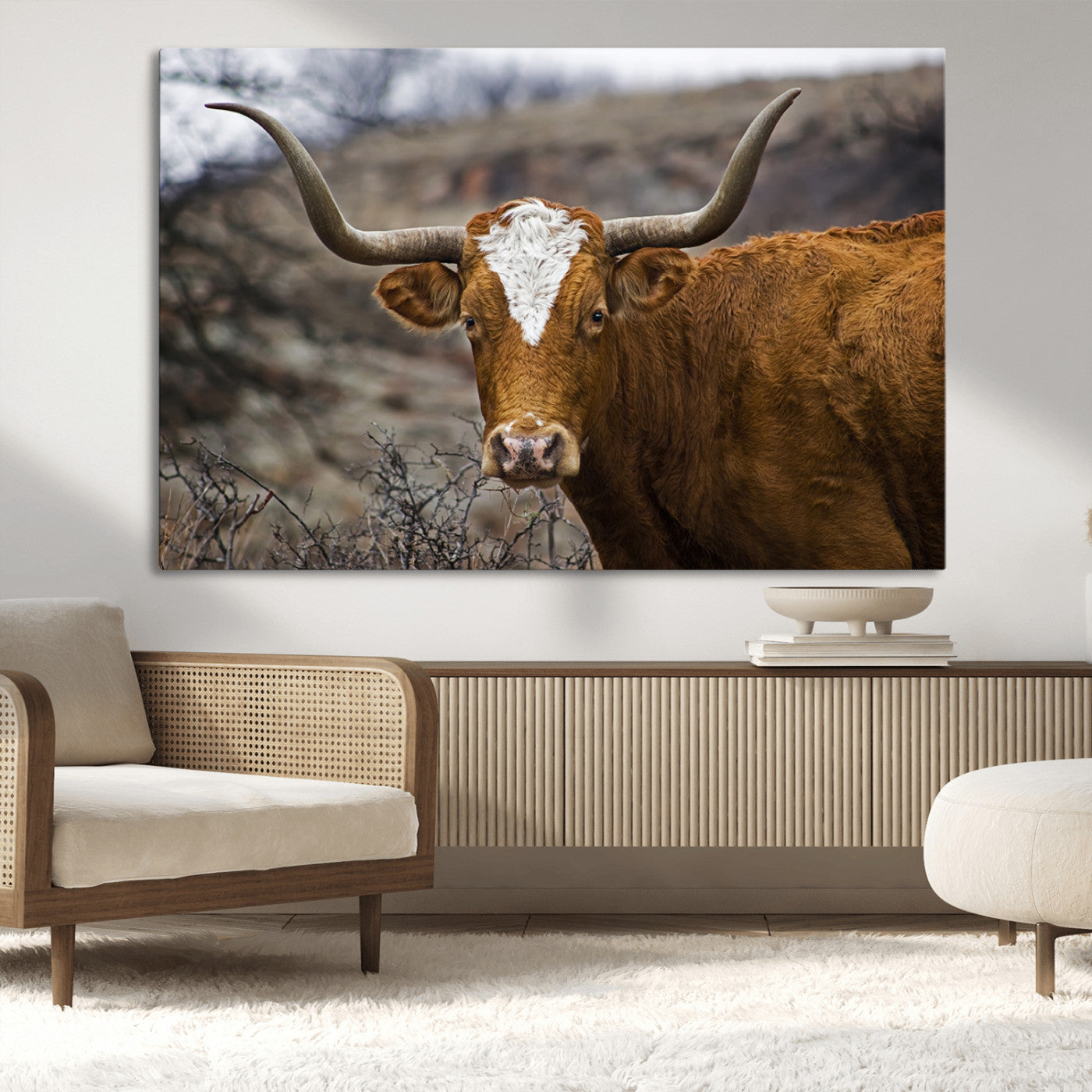 MGV-CV-36X24 - Texas Longhorn Canvas Wall Art - Longhorn Steer Canvas Wall Art Print- Rustic Western Animal Print,