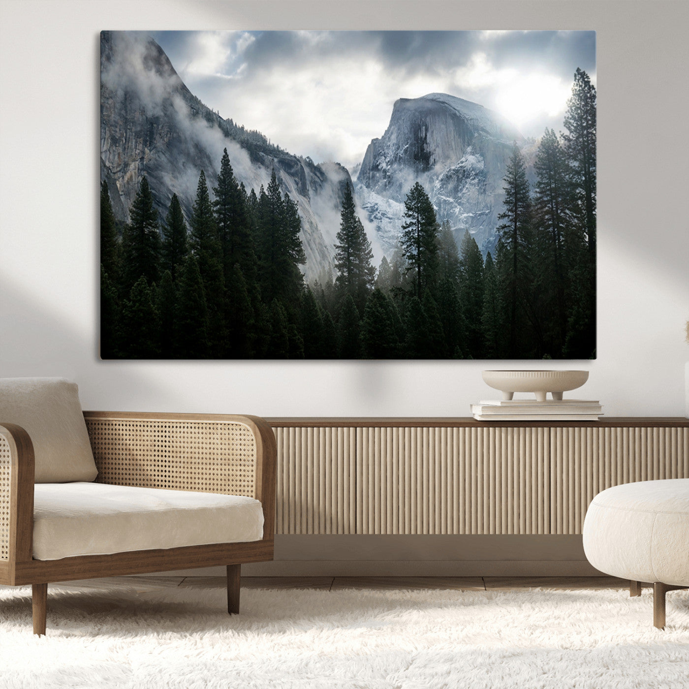 MGV-CV-36X24 - Yosemite National Park El Capitan Foggy Mountain Wall Art | Large Canvas Print for Living Room,