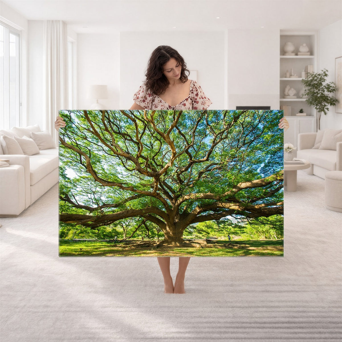70569-MGV-CV-24X16 - Majestic Oak Tree Wall Art | Serene Nature Canvas Print with Spreading Branches