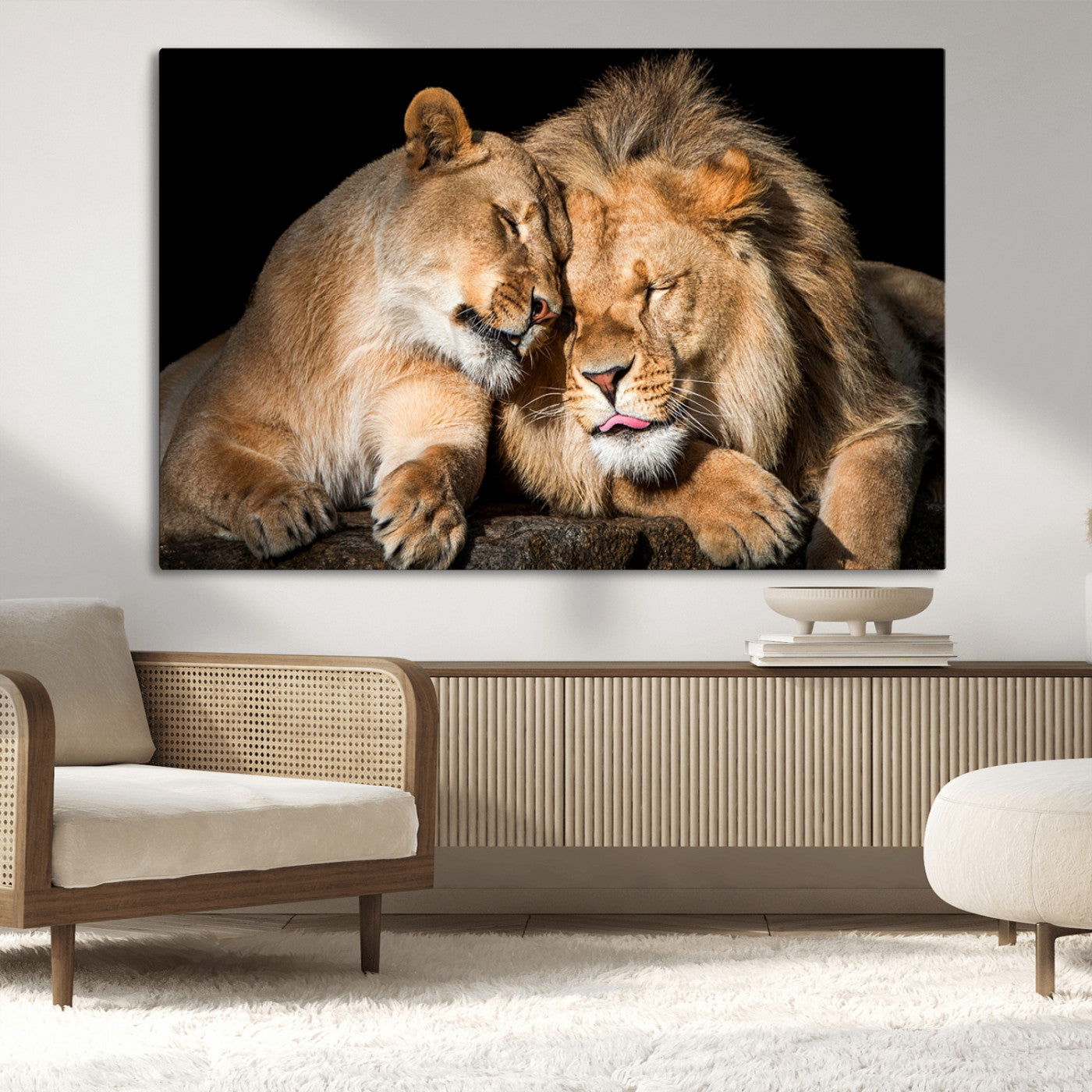 MGV-CV-36X24 - Lion and Lioness Wall Art Print Canvas | 3-Panel African Wildlife Canvas Print | Animal-Themed Art