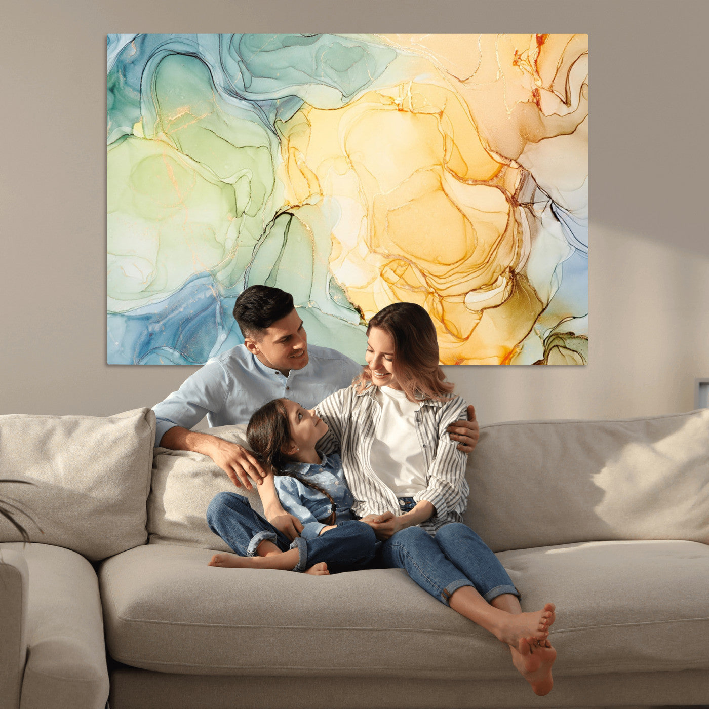 42195-MGV-CV-36X24-Green and Yellow Marble Fluid Effect Wall Art, Green and Yellow Marble Canvas Wall Art Print