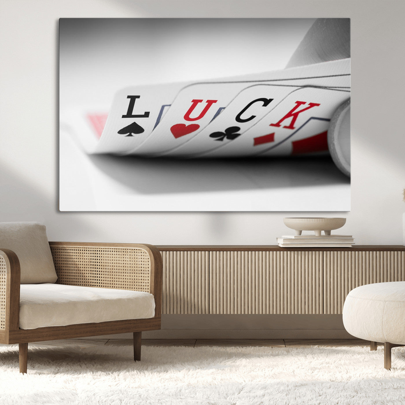 MGV-CV-36X24 - Framed Luck Poker Cards Canvas – Modern Triptych Wall Art, Ready to Hang for Game Rooms