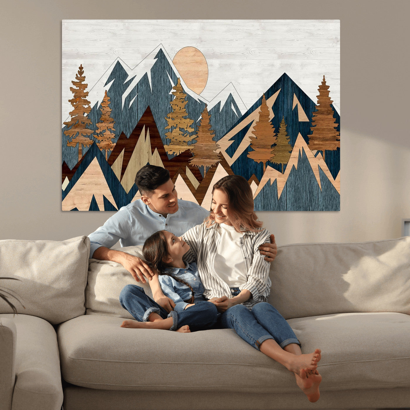 91467-MGV-CV-36X24-Abstract Wood Panel Effect Mountain Range Top Wall Art Canvas Print