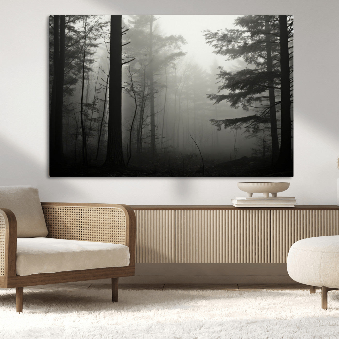 MGV-CV-36X24 - Misty Forest Wall Art Premium Canvas Print a Foggy and Serene Atmosphere - Nature Wall Art