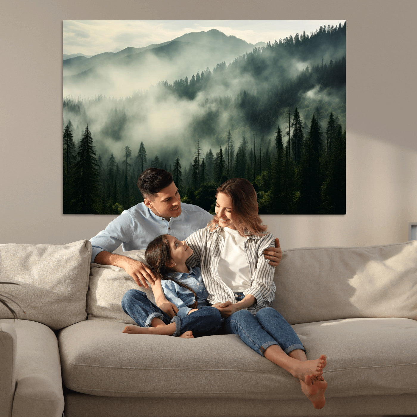 25295-MGV-CV-36X24-Captivating Misty Forest Wall Art Premium Canvas Print a Foggy and Serene Atmosphere