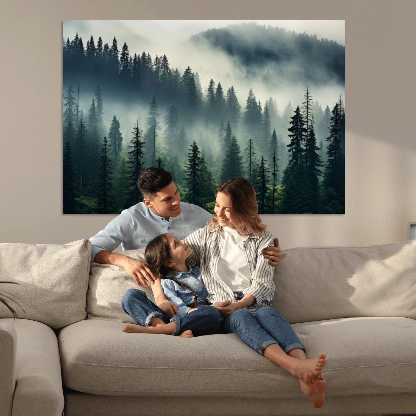 48606-MGV-CV-36X24-Captivating Misty Forest Wall Art Premium Canvas Print a Foggy and Serene Atmosphere