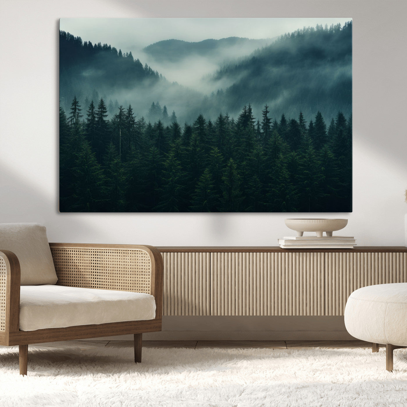 MGV-CV-36X24 - Captivating Misty Forest Wall Art Premium Canvas Print,  Foggy and Serene Atmosphere Wall Art Canvas
