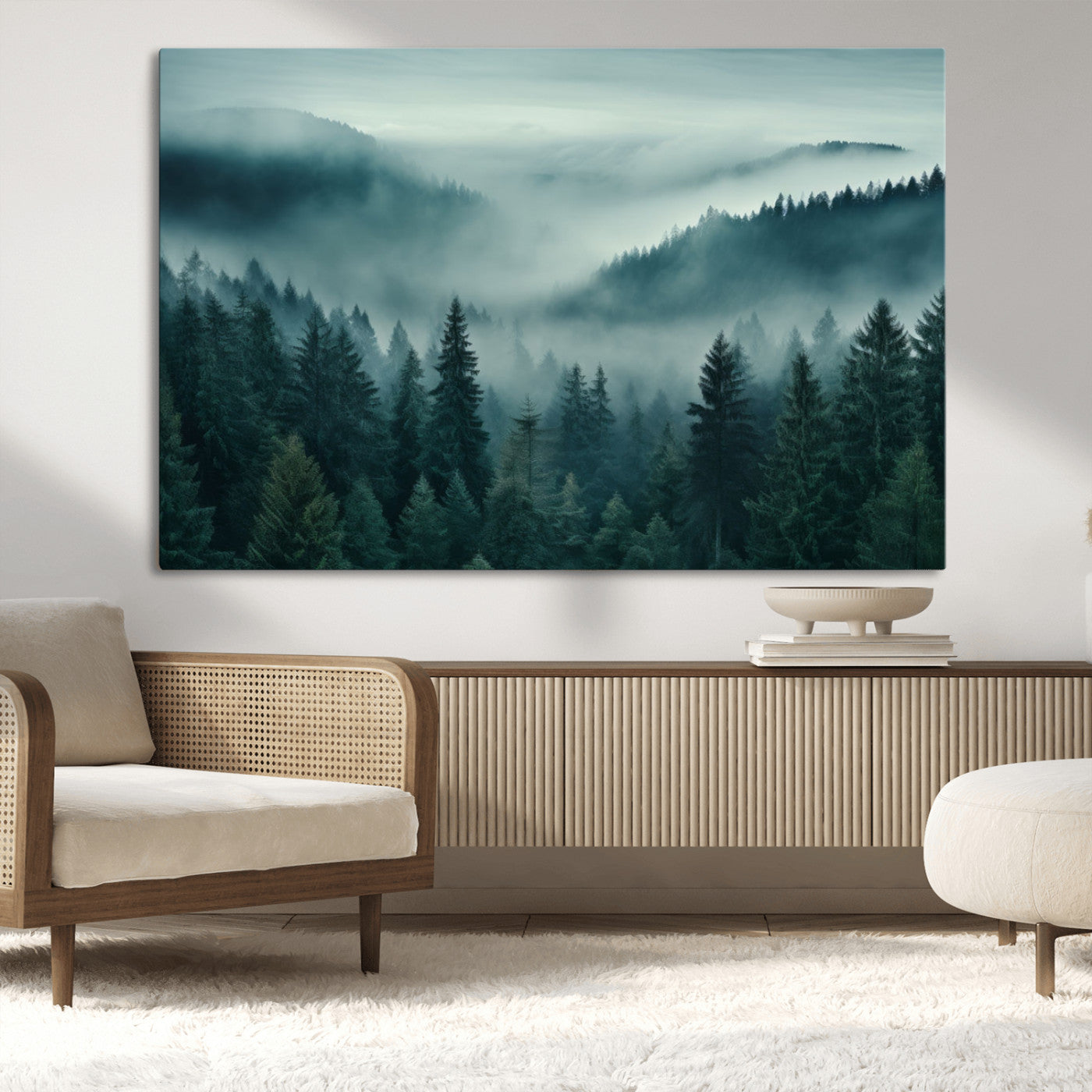 MGV-CV-36X24 - Captivating Misty Foggy Forest Wall Art Premium Canvas Print