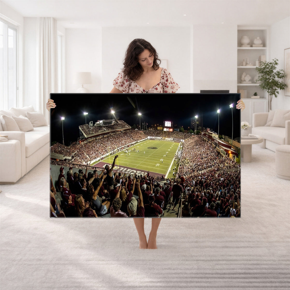 94126-MGV-CV-36X24 - Washington-Grizzly Stadium Canvas Wall Art | Exciting Game Night Atmosphere in Panoramic View