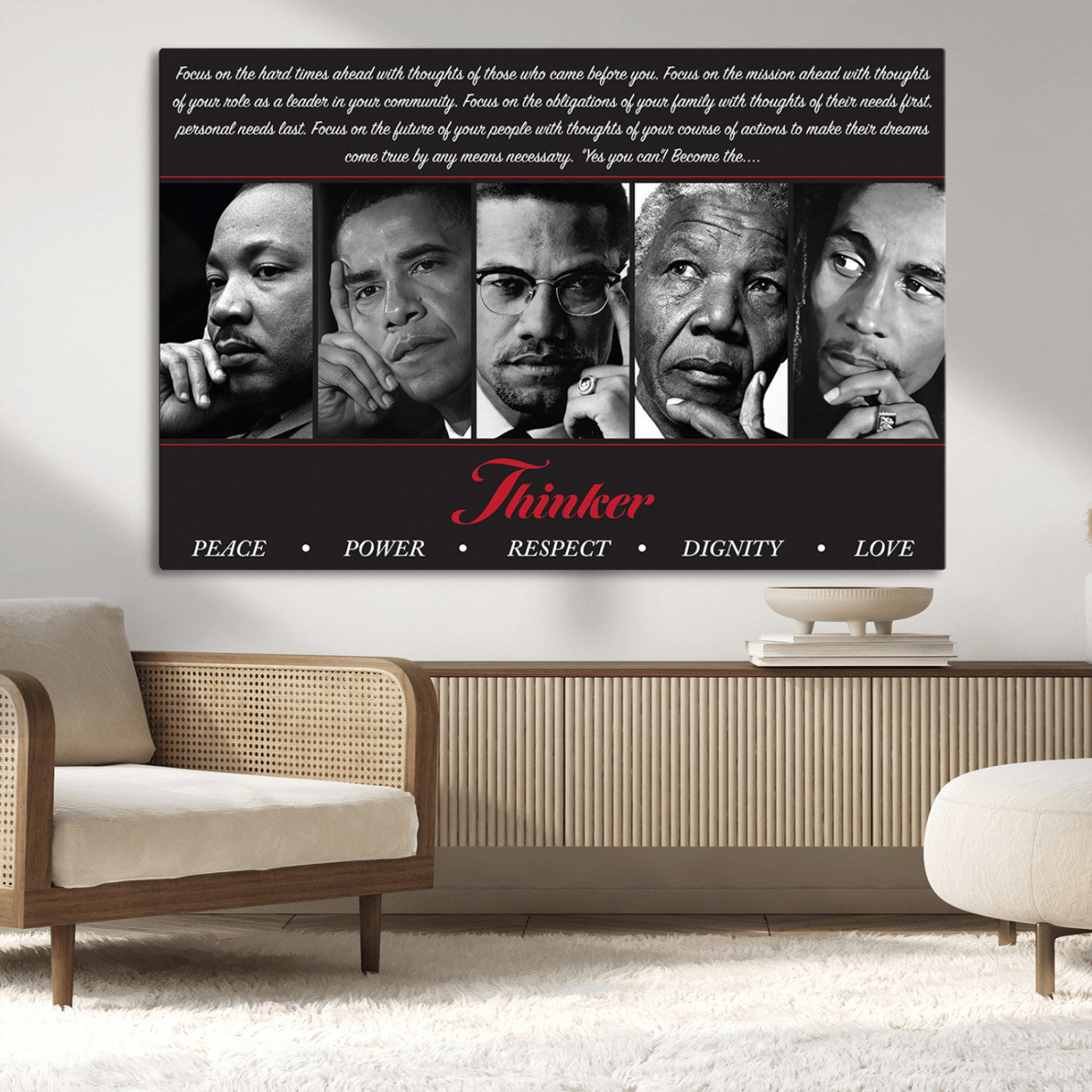 MGV-CV-36X24 - Thinker Peace Power Respect Dignity Wall Art | Thinkers of Changel Wall Art Featuring Icons of