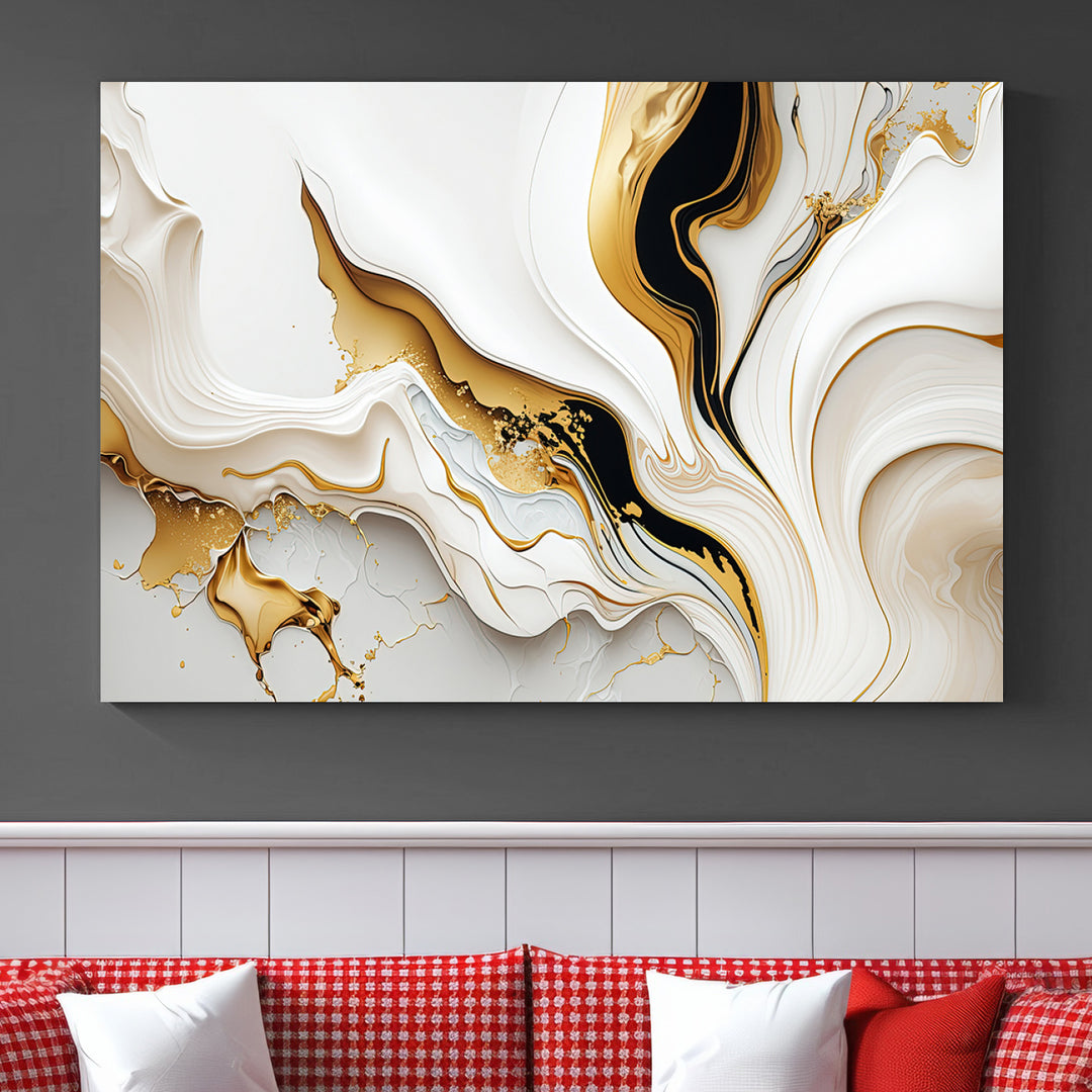 Modern interiors showcase Gold Waves on Pure White Canvas.