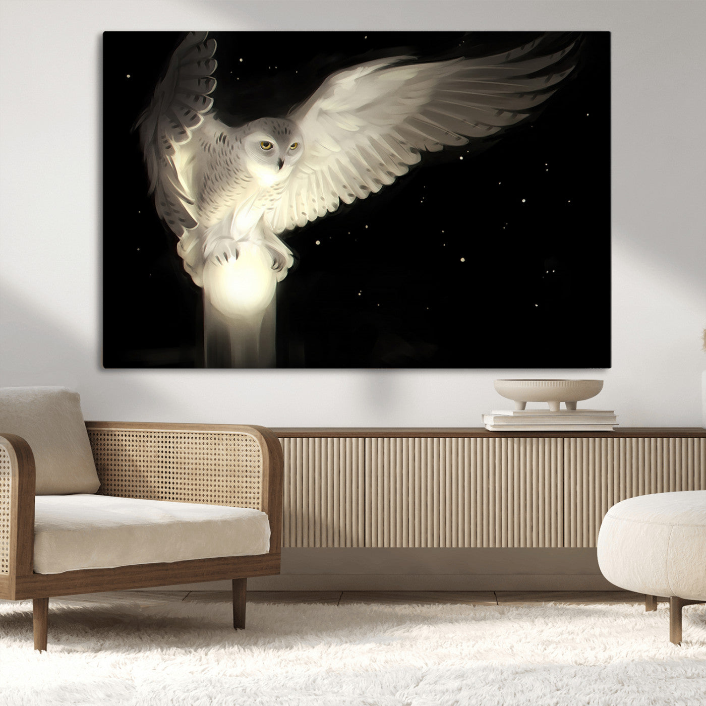 MGV-CV-36X24 - Night Owl Art -  Illuminating the Darkness – Unique Animal-Inspired Wall Art for Modern Decor |