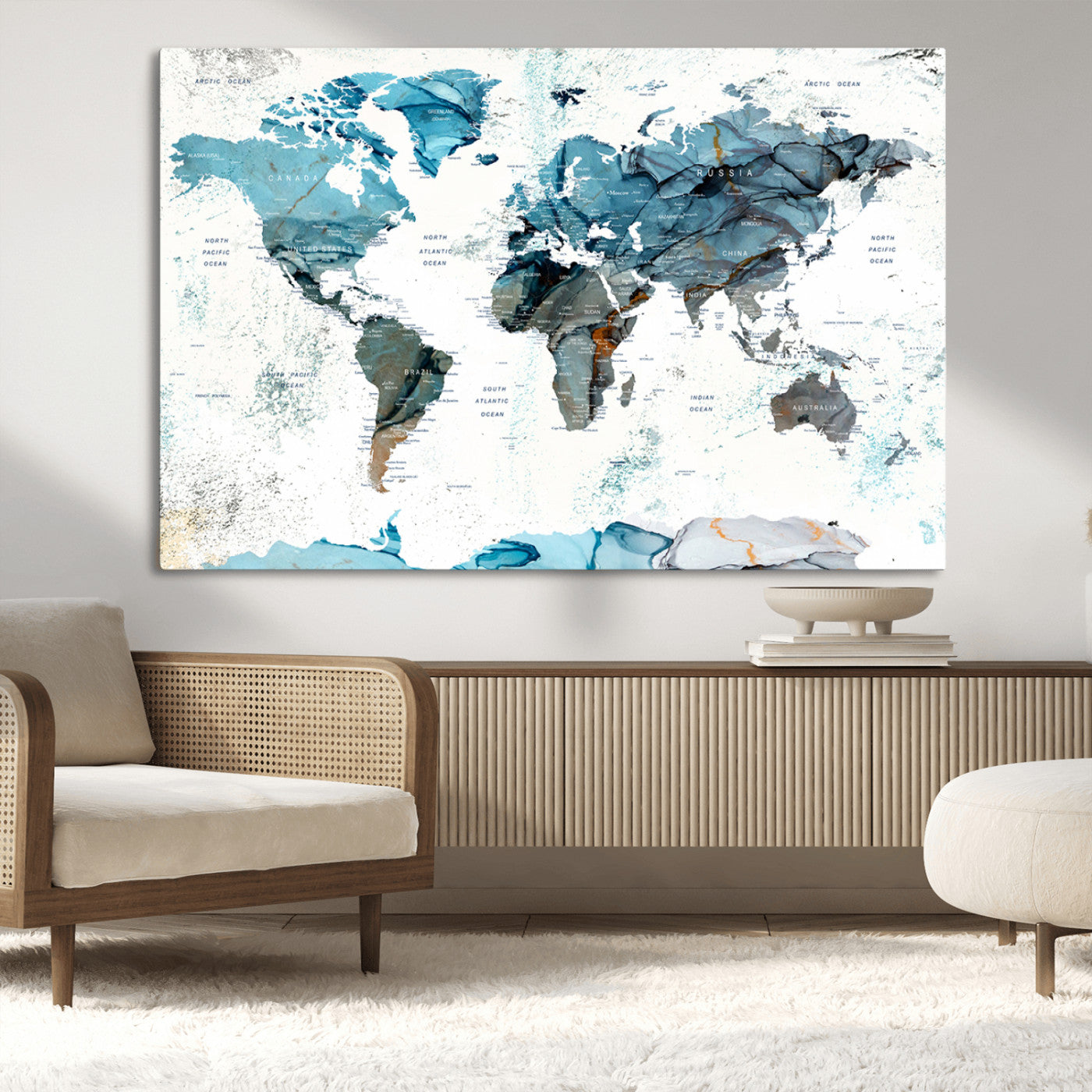 MGV-CV-36X24 - Push Pin World Map Canvas Print – Framed Wall Art for Couples to Track Their Travels – Anniversary