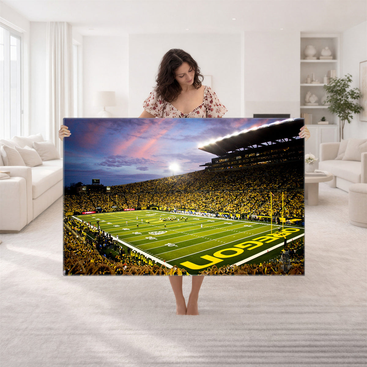72017-MGV-CV-36X24 - University of Oregon Ducks Football Team Print, Eugene, Framed and Ready to Hang