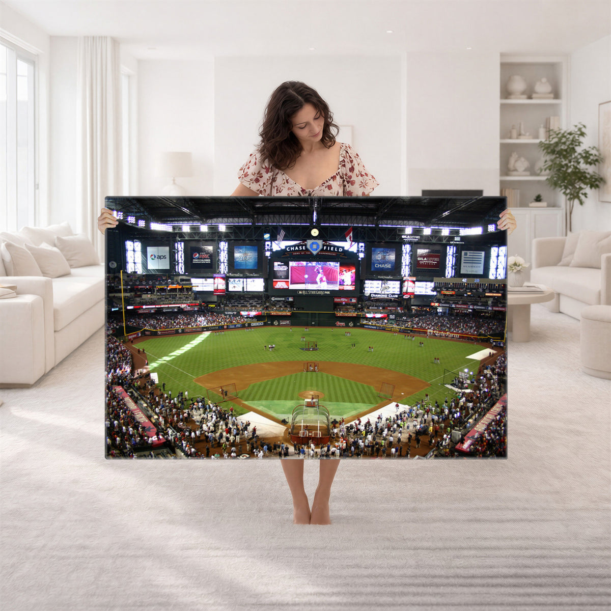 91630-MGV-CV-36X24 - Arizona Diamondbacks Baseball Team Print, Phoenix Chase Field Baseball Stadium Wall Art