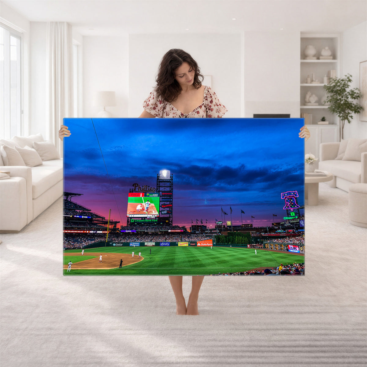 20427-MGV-CV-36X24 - Philadelphia Phillies Baseball Team Print, Citizens Bank Park, Extra Large Game Room Wall Decor