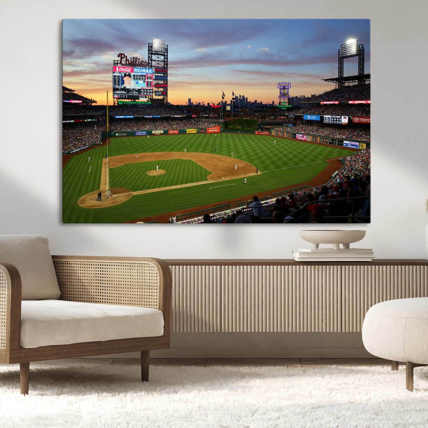 MGV-CV-36X24 - Citizens Bank Park Philadelphia Phillies Wall Art Canvas | 3-Panel Canvas Print of Phillies Stadium