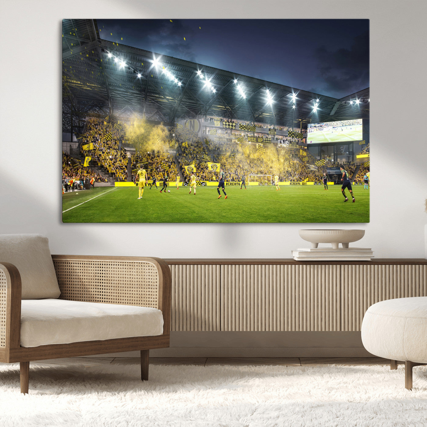 MGV-CV-36X24 - Columbus Crew Stadium Match Triple Canvas Wall Art - Dynamic MLS Game Scene Canvas Wall Art